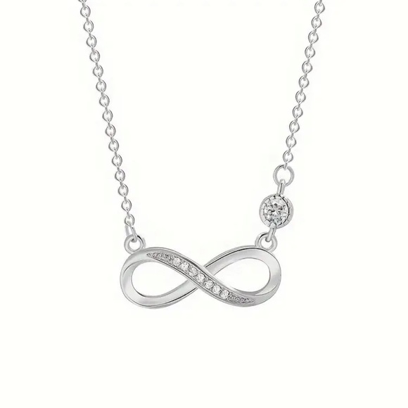 Jewelry - New Sterling Silver White Sapphire Infinity Design Chain Minimalist Necklace